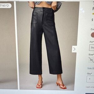 Anthropologie the Colette faux leather crop wide leg pants by Maeve